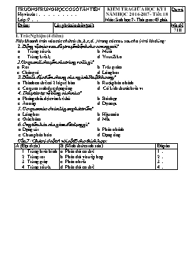 Đề kiểm tra giữa học kì I Sinh học 7 - Mã đề 7III - Năm học 2016-2017 - Trường THCS Tân Tiến